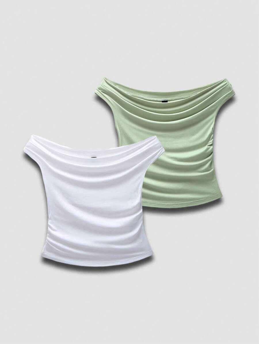SHEIN Sweetro Sexy Off-Shoulder Top Set, Fashionable For Summer - Multicolor - View 1