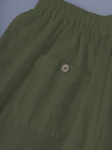 Linhara Plus Size Women's Cinched Waist Washed Cotton Cropped Top With Back Buttoned Pockets - Army Green - View 5