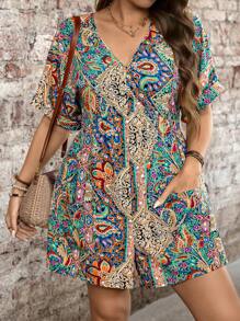 SHEIN LUNE Plus-Size Women Summer Paisley Print Holiday Jumpsuit For Women