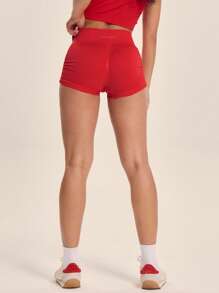 Musera Sport " Sport" Seamless Sculpt Ruched Sides Scrunch Bum Booty Shorts Active Workout Gym,Padel, Tennis, Pickleball Gym Fitness - Red - View 4