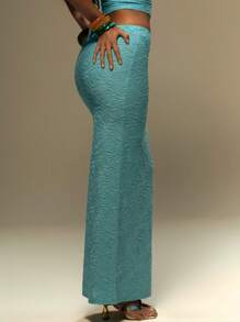 MUSERA Textured Maxi Skirt Summer Vacation Festival Y2k Summer Holiday Vacation Ibiza - Blue - View 3