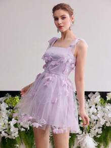 MOTF Soiréza CONTRAST MESH APPLIQUES COCKTAIL DRESS - Mauve Purple - View 4