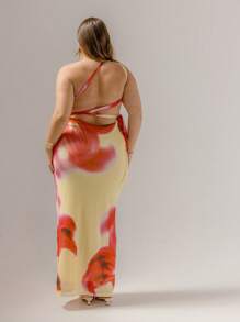 Aralina Curve Plus Size 不对称花卉印花单肩修身夏季长裙 - 彩色 - 查看 5