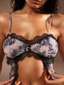 Hauture Capa larga sexy con detalles de encaje y estampado animal abstracto