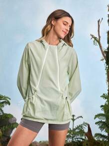 In My Nature 女士休闲抽绳连帽户外飞行员夹克女款徒步服装 - 綠色 - 查看 6