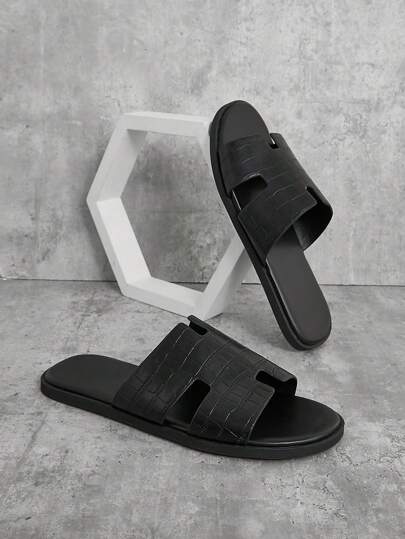SHUZIA Men's Textured Black Slide Sandals-High-End Feeling, Anti-Slip, Comfortable, Summer Shoes Spring Shoes Spring Break Easter Mother's Day Present For Christmas