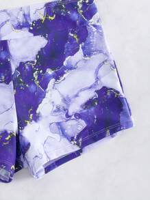Swim Lushoire 2 件套春夏随机全身印花紫色图案细肩带上衣和短裤，女士休闲假日海滩派对泳装和沙滩装套装 - 紫羅蘭色 - 查看 5