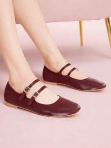 CUCCOO DOLLMOD CUCCOO Flat Adjustable Buckle Design Fashion Loafers - Burgundy - View 5