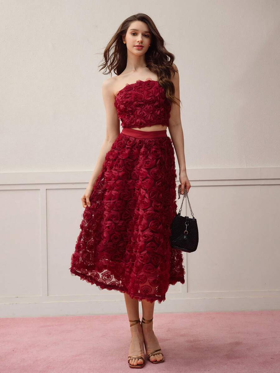 MOTF PREMIUM SAIA EVASÊ COM APLIQUES FLORAIS, DIA DOS NAMORADOS - Vinho - Visão 1