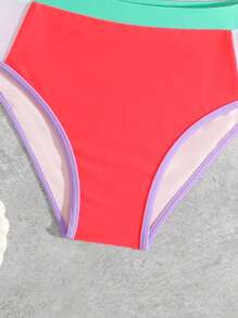 SHEIN Tween Girl Contrast Trim Bikini Set, For Vacation - Watermelon Pink - View 5