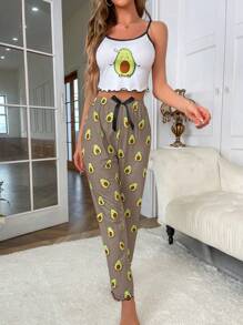 SHEIN Avocado Print Cami Long Pants Pajama Set - Multicolor - View 5