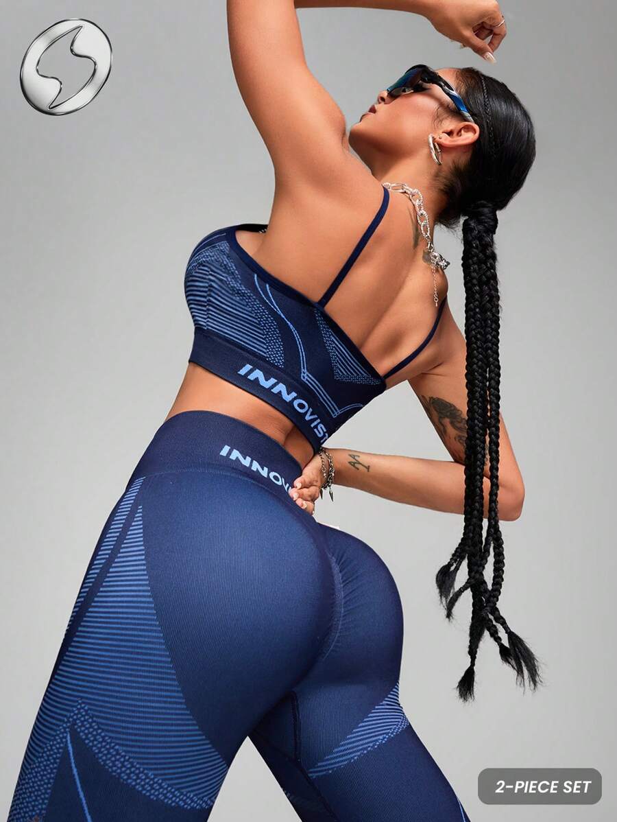 Innovista 塑形与支撑无缝套装，健身运动 2 件套/2 件套装，干爽合身，适合有氧运动和举重，聚拢运动文胸，短款上衣，无钢圈，收腹紧身裤，吸汗，高弹力，透气面料，塑身衣，提臀，压缩和舒适，网眼镂空，高腰，3D 线条，举重，体力训练，哑铃重量，户外，自行车，骑自行车，跑步，蓝色，有氧运动，瑜伽和普拉提，拳击，徒步旅行，网球和高尔夫，机器和设备训练装备，健身服和运动服，都市运动休闲，时尚偶像，时尚和时尚，音乐节和派对的光彩感觉，StreetSeXYFit，日常必备轻松服装，TikTokActivewear，秋季 动机