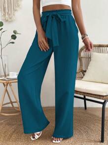 EMERY ROSE Women's Casual Textured Elastic Waist Pants Fall Cloth For Women - Cadet Blue - View 5