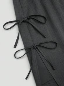 Sunspun Plus Size College Style Bowknot Split Hem Skirt, Spring/Summer