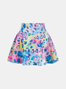 SHEIN Tween 女童高腰渐变色印花时尚半身裙、瑜伽跑步半身裙、丝滑柔软超柔软材质 - 彩色 - 查看 2