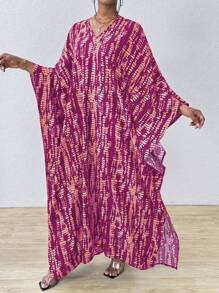 SHEIN Clasi 女士条纹蝙蝠袖 V 领开衩长衬衫罩衫连衣裙长款女装