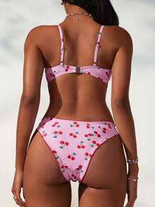 Swim Mod Conjunto de traje de baño con estampado de cerezas y volantes floral dulce para mujer