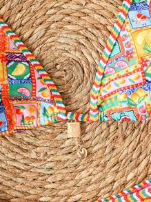 SHEIN Swim Women's Random Print Halter Neck Bikini Set For Summer Beach Vacation - Multicolor - View 5