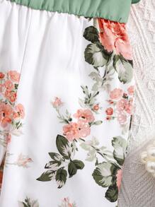 SHEIN Babygirl 可爱花卉印花无袖连体裤，夏季 - 彩色 - 查看 5