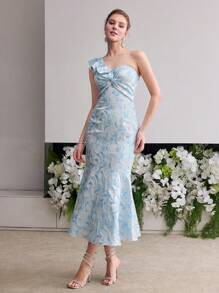 MOTF Soiréza 花卉印花扭纹正式晚礼服 - 藍色 - 查看 4