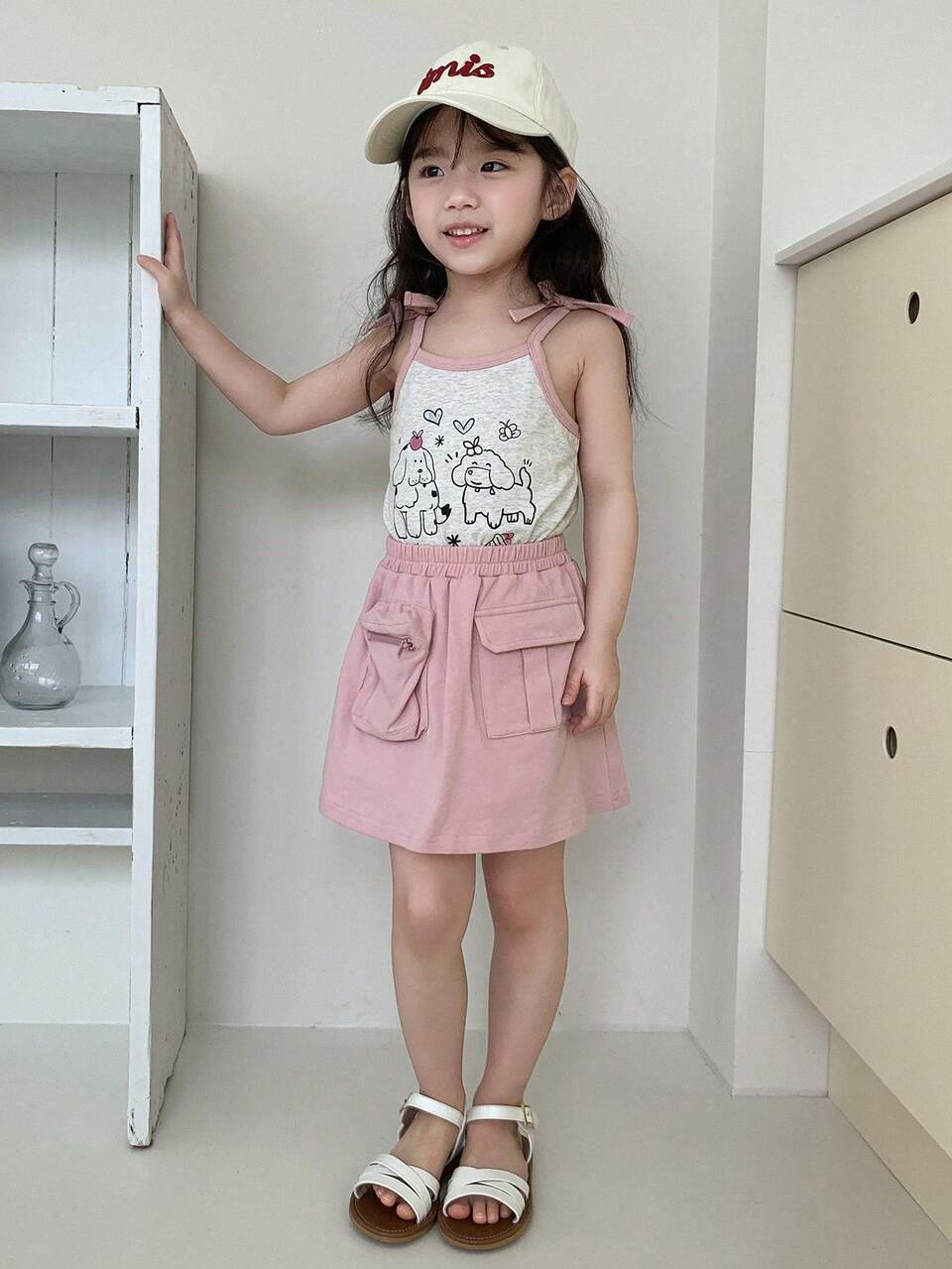 2pcs Young Girl Girls Summer Floral Print Camisole And Shorts Set