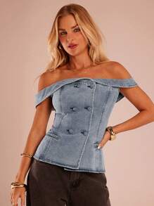 SHEIN Forever 21 Spring & Summer Women Off Shoulder Denim Top
