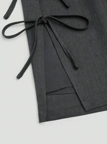 Sunspun Plus Size College Style Bowknot Split Hem Skirt, Spring/Summer