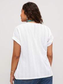 SHEIN LUNE Plus Size Women V-Neck Short Sleeve Casual Blouse Summer Outfits For Women Summer Tops Summer Outfits For Women Vacation Outfits Women Summer Outfits For Women Summer Clothes European Summer - White - View 3