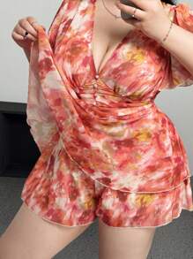 Flirla Plus Size Women's Holiday Loose Chiffon Ruffle Sleeve Jumpsuit - Multicolor - View 2