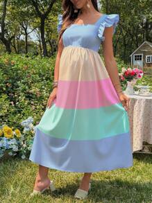 SHEIN Vestido casual de maternidad de bloque de colores, primavera/verano - Multicolor - Ver 5