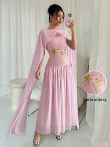 Rafferiza Vestido de mujer de verano tipo bandeau de gasa con parches, color rosa - Rosa - Ver 3