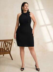 SHEIN Clasi Abito elegante con fiocco nero taglia forte, abbigliamento casual da donna elegante, abiti estivi da donna, abito da ballo, abito da cerimonia da donna, abito da laurea, abiti eleganti neri da donna, completi estivi da donna, regalo per la festa della mamma, abito da laurea, abito nero, abito da ballo, abito da cerimonia da donna