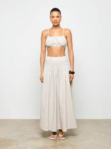 AiiRZ Set gonna plissettata a righe maxi e top a fascia, look spiaggia estivo, vacanze e tempo libero, outfit casual due pezzi