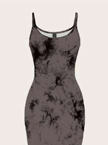 SHEIN EZwear Đầm Maxi Ôm Body Họa Tiết Vẽ Mực Đơn Giản Giản Dị, Phù Hợp Cho Mùa Hè - trắng - Xem 3