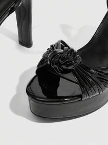 CUCCOO LuxiPop Women's Summer Strap Knotted Design Thick Platform High Heel Sandals, Sexy & Fashionable For Party, Club, Music Festival, Glossy Black Patent PU Leather - Black - View 9