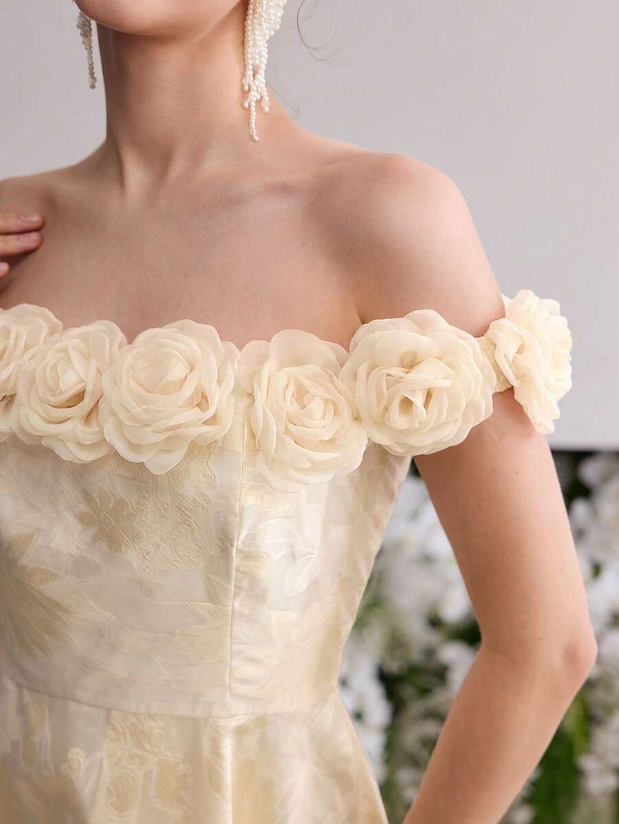 MOTF Soiréza WOMEN'S 3D FLORAL OFF SHOULDER COCKTAIL DRESS - Yellow - View 2