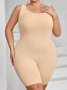 SHEIN CURVE+ Plus Size Women Seamless Shapewear With Bust And Hip Lift - Abdominal, Waist And Thigh Shaper Jumpsuit, Curve Plus, Boho Vacation Beach Outfits For Woman/Beach Dress/Beach Vacation Outfits/Beach Essentials / Graduation/Tea Party Dress - Apricot - View 5