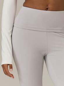 MUSERA ESSENTIALS Soft Touch Fold Over Flare Pants Basic Spring Summer Cute Casual Holiday Vacation S Party - Grey - View 5