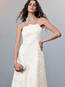 Chiquease Abito da donna con spalline a spaghetti e ricamo di paillettes, colore albicocca, stile da resort, adatto per feste, matrimoni, damigella d'onore