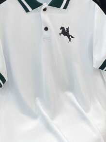 SHEIN Áo thun polo cổ bẻ tay ngắn thường ngày cho bé trai tuổi mới lớn, thích hợp mặc đi làm, đi học, thường ngày, thể thao, xuân/hè - trắng - Xem 4