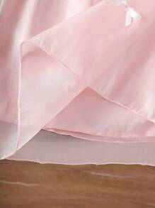 SHEIN Playful Pals Infant/Baby Girl Casual Cute Pink Organza Dress With Multiple Ribbon Bows