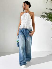 SHEIN EZwear 乡村音乐会白色蕾丝女士吊带背心，夏季时尚 - 白色 - 查看 4