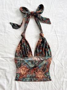 Soleia Áo ba lỗ hở lưng cổ chữ V họa tiết mặt trời cổ điển cho nữ, thích hợp cho kỳ nghỉ, lễ hội âm nhạc, phong cách Bohemian - Nhiều màu - Xem 2