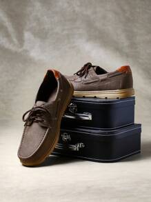 SHUZIA Top Seller Men's Classic Lace-Up Moc Toe Pu Coffee Boat Shoes-Sole Timeless & Comfortable. Spring Shoes Spring Break Easter - Coffee Brown - View 3