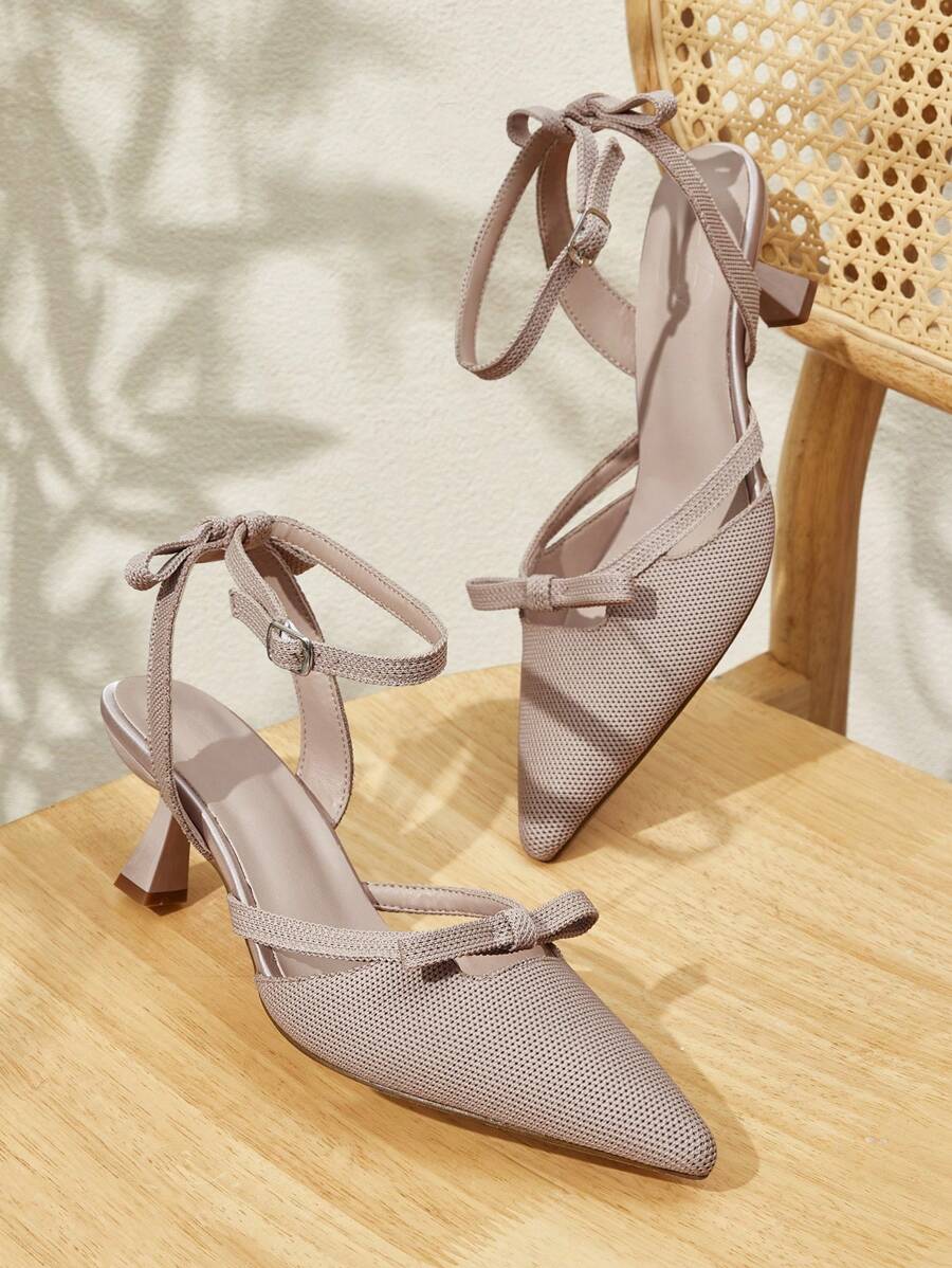 CUCCOO BASICS Pointed Toe Slim Heel Bowknot Women High Heels - Baby Pink - View 1