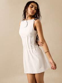 Easelle Women's Loose Open-Back Sleeveless Folding Design Vacation Boho White Mini Graduation  Dress, Beach Outfits For Woman - White - View 8