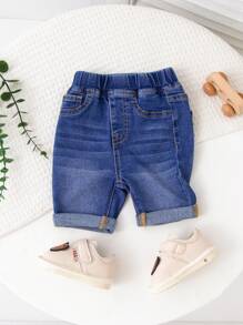 SHEIN 男婴休闲水洗简约牛仔短裤