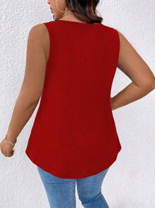 SHEIN LUNE Top casual senza maniche da donna con scollo a V, monocromatico, versatile in taglie comode