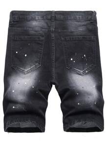 Manfinity LEGND Plus Size Men's Casual Distressed Denim Shorts, Summer Going Out Urban Hang Out Vacation Street, Emo Style - Black - View 2