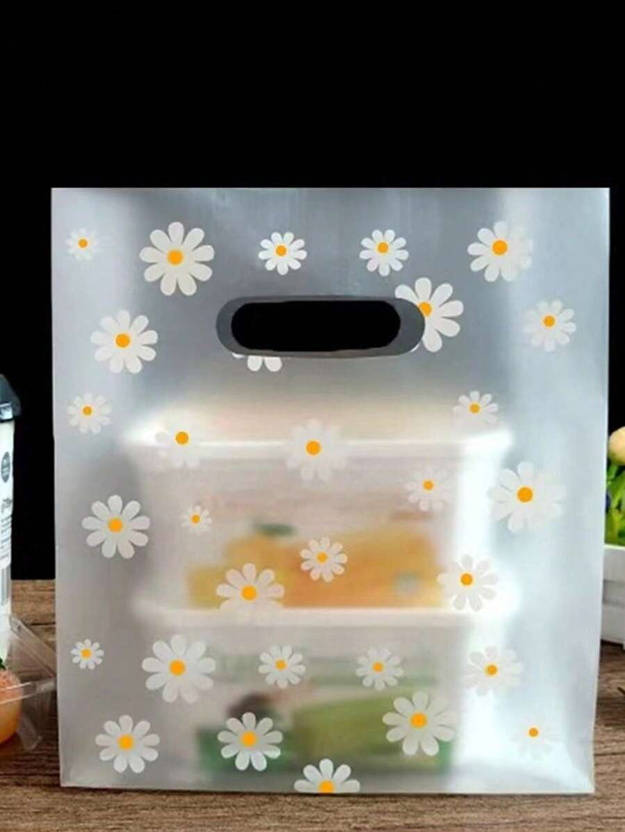 5/10/20/40 件-雏菊印花礼品袋，带手柄的花朵图案塑料礼品袋，雏菊花透明礼品袋，圣诞礼品袋，秋季装饰储物袋，包装袋，适用于感恩节、圣诞节、节日、婚礼、生日、毕业典礼、新娘送礼会、派对、水果配送、购物 - 無色 - 查看 1